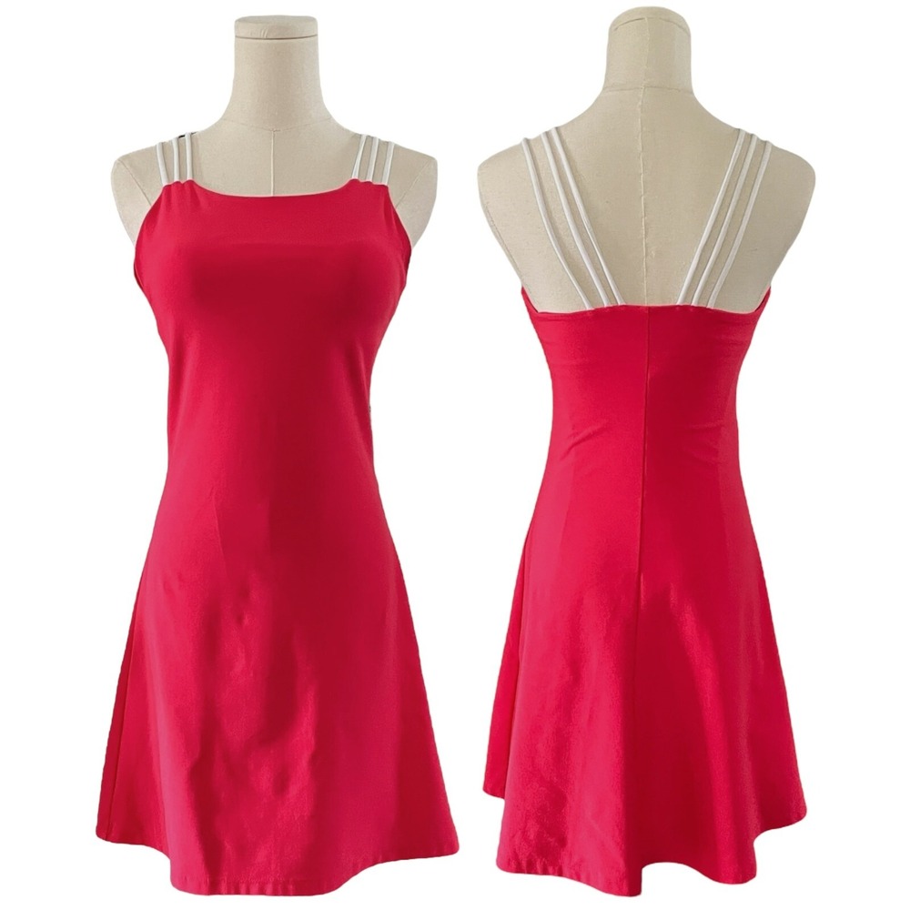 Eliza Audley Tennis Dress‎ XS Pink Red Criss Cross Straps Stretch Active Bra USA